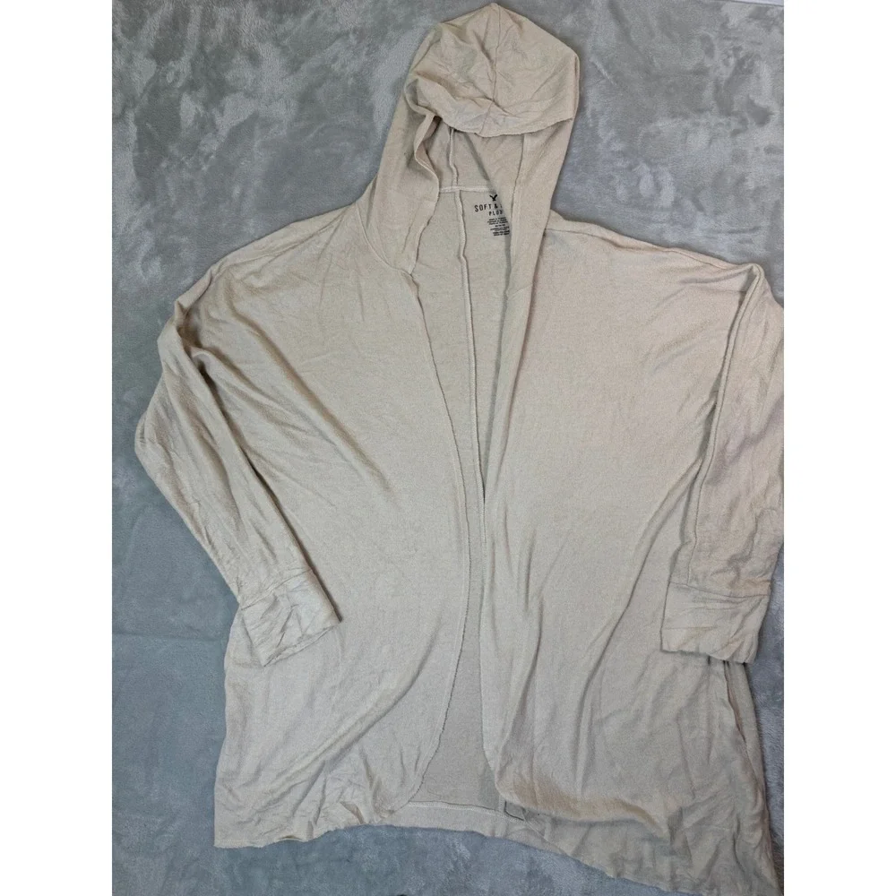 AMERICAN‎ EAGLE Cardigan Womens Medium Beige Soft & Sexy Hooded Open Front
